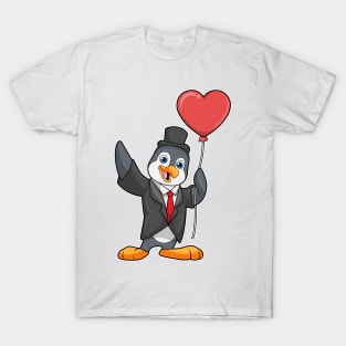 Penguin as Groom with Heart Ballon T-Shirt